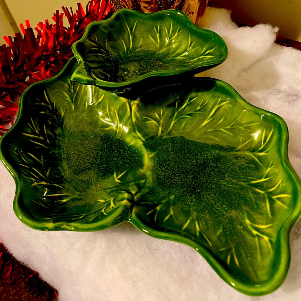 VTG.”CALIFORNIA ORIG..896 U.S.A” EMERALD GREEN.. COMB..CHIP/DIP PLATTER..CERAMIC